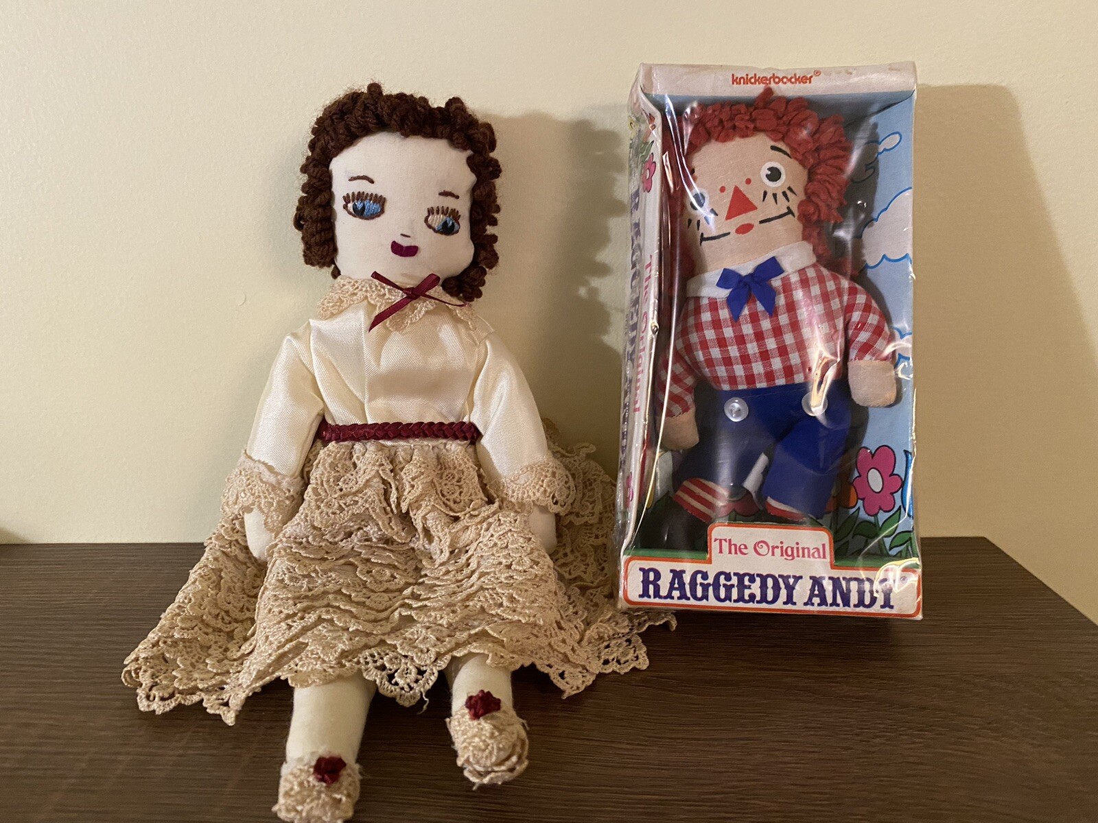 Vintage Knickerbocker Raggedy Andy Doll in Original Box with Lace Dress