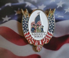 America First MAGA Patriot USA Flag Lapel Pin 1-1/4" By Golfing Dolphin Gifts