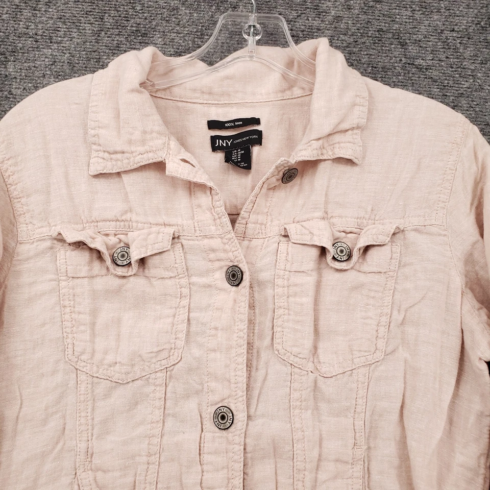 Jones New York Jacket Womens Medium Beige Long Sleeve Button Front Linen Trucker - Image 2 of 4