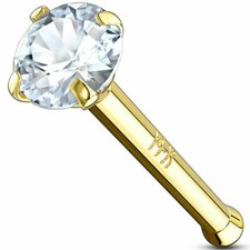 SOLID 14K GOLD 20G 1MM 2MM CZ GEM NOSE STUD BONE DIMPLE RING PIN PIERCING