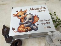Erinnerungsbox Personalisiert Holz Geschenk Zur Geburt Taufe Baby Giraffe Motiv