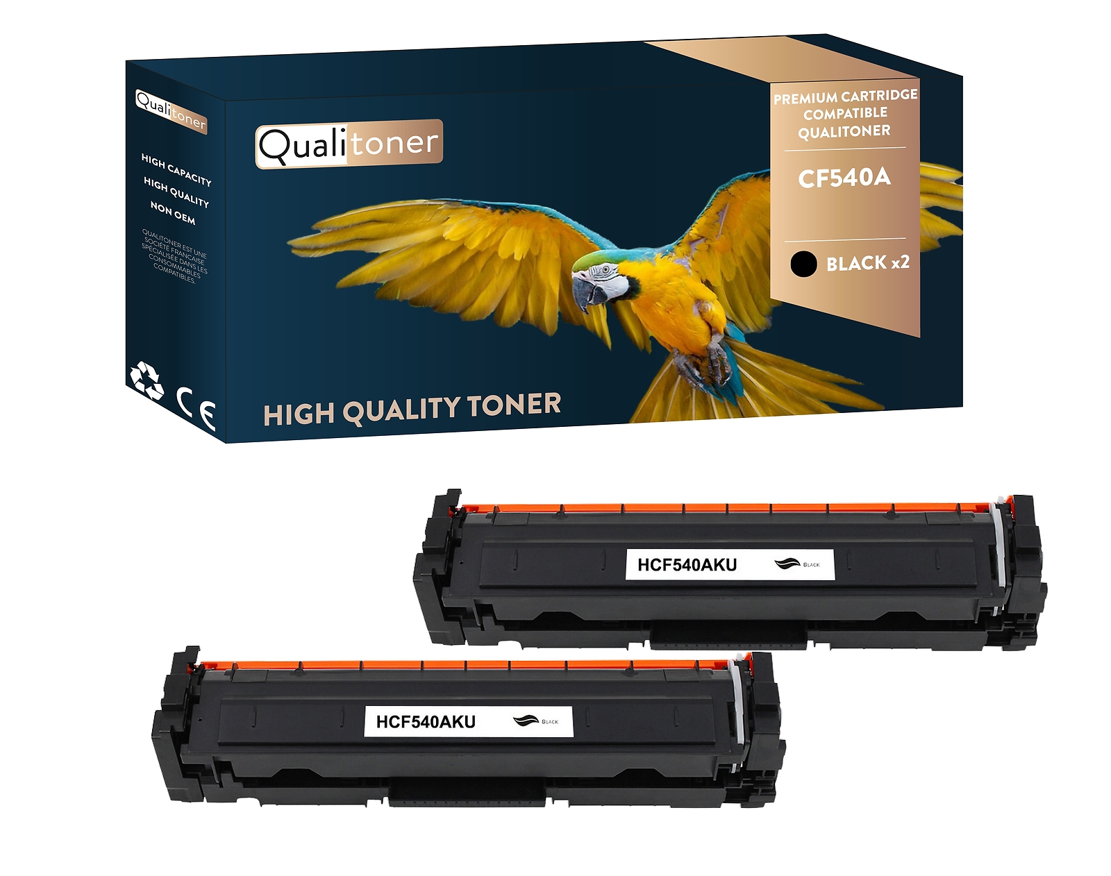 Toner HP CF540A compatible noir Qualitoner pour remplacer vos cartouches vides x2