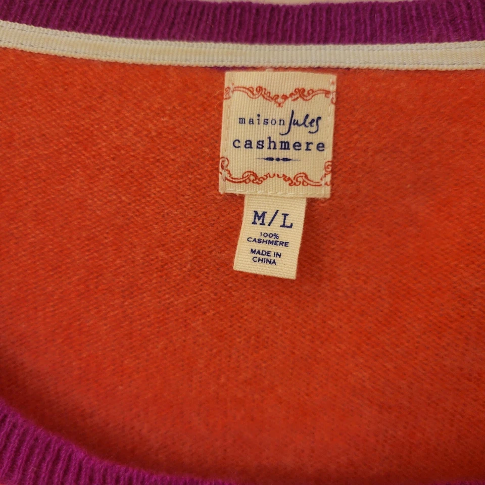 Cashmere Women's Loose Style Sweater 3/4 Sleeves Stripes Orange Magenta XL - Image 3 of 4