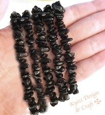 Black Tourmaline Natural Crystal Gemstone Chip Stretchy Chakras Jewelry Bracelet