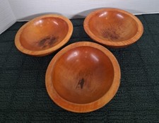 3 Vintage Turned Wood Bowls Small 6" x 2" Farmhouse