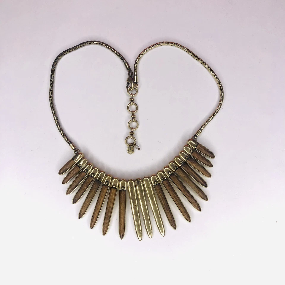 Collar LUCKY BRAND Latón Martillado y Madera 18" Tribal "Boho" Daga Oro Foto 4 de 4