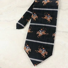 Black Western Rodeo Roping Cowboys Frontier Mens Silk Neck Tie New 