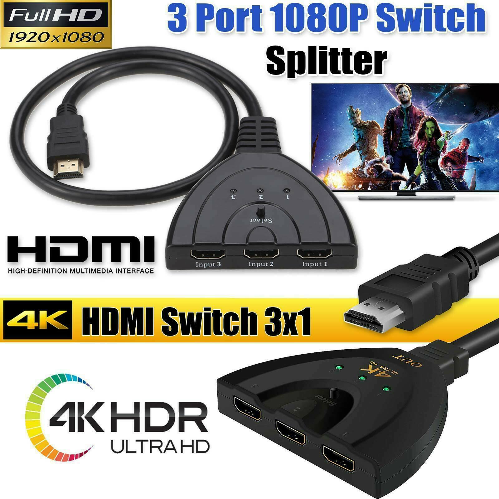 SWITCH HDMI 3 ENTRADAS 1 SALIDA CON CONTROL GENÉRICO, Sin Marca en