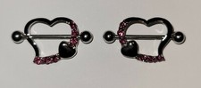 Pair of Paved Gem Heart 14ga Nipple Shields