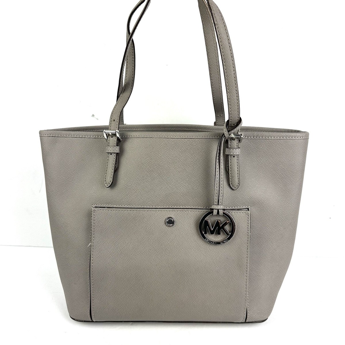 Michael Kors Tote Bag Gray Saffiano Leather Handbag Silver Accent Shoulder  Bag