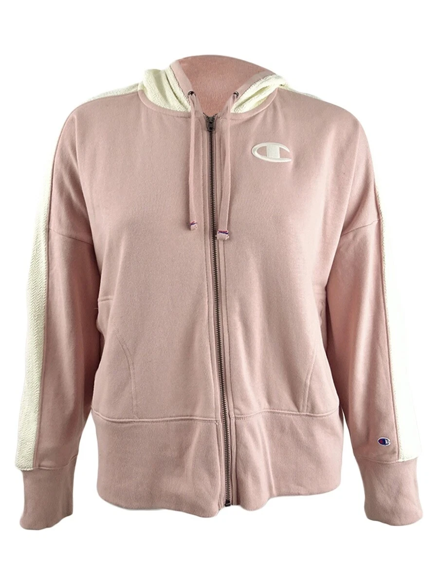 VETEMENTS Felpa con cappuccio e zip Champion da donna Heritage con accento a spina di pesce (2X rosa da sogno nuvola)