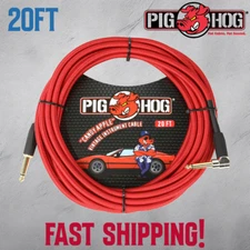 Pig Hog PCH20CAR 1/4" Candy Apple Red Guitar Cable Cord 20ft Right-Angle