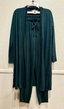 Nina Leonard 2 Piece Shawl Cardigan and Pant Set Size Small Rich Pine Multi