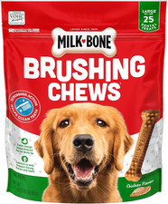 Brushing Chews Daily Dental Dog Treats, Chicken Flavor, Large, 25 Count
