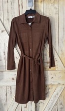 Kathy Ireland Women’s Chocolate Faux Suede Midi Shirt Dress  M New