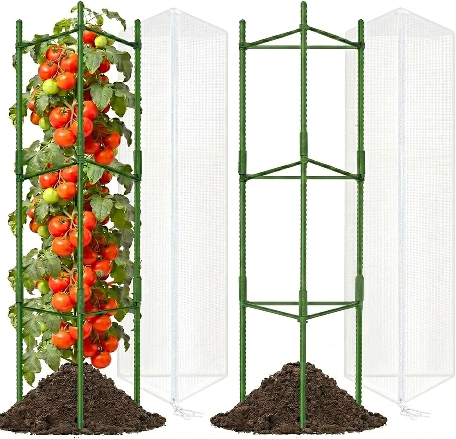 2 Set Tomato Cage with Bird Netting, 2 Pack Tomato Cages (Adjustable up to 48")
