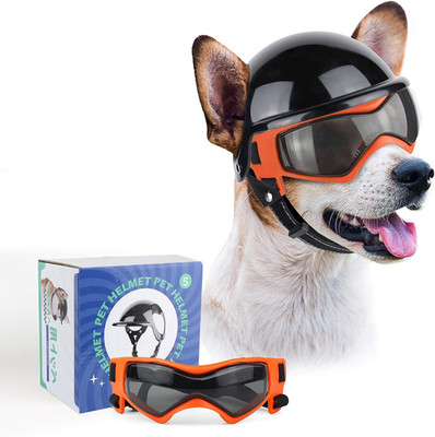 Dog Goggles for Small Dogs with Helmet, 2PCS Doggy Sunglasses and Pet Motorcycle