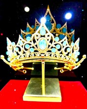 Iced Out Gold Tiara Crown Green Crystal Rhinestone Queen Headpiece