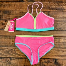 Justice Girls Two-Piece Bikini with Cross Back Straps Pink Punch Size Large NWT