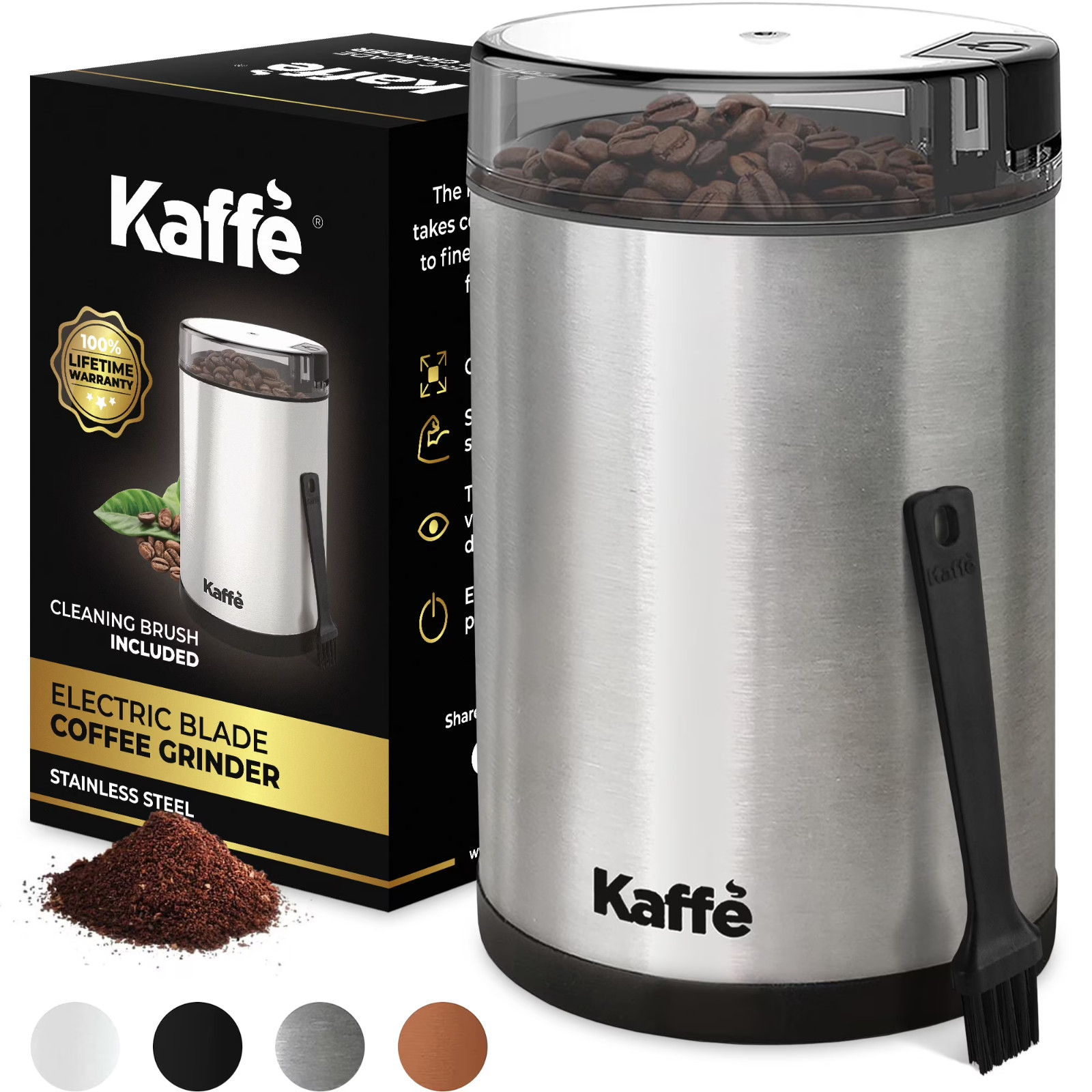 Kaffe 14Cup Electric Coffee Grinder with Auto On/Off, Stainless Steel