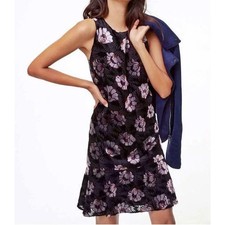 LOFT Black & Silver Iced Floral Velvet Sleeveless Peplum Swing Dress Size Small