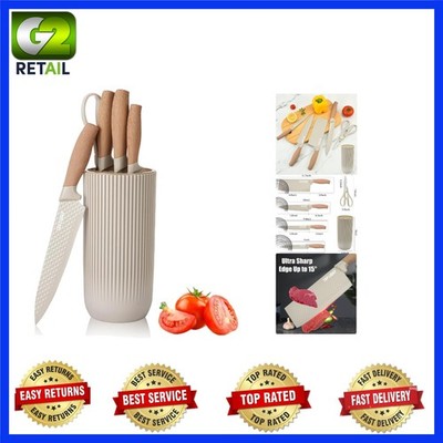 Ergonomic 6-Piece Khaki Kitchen Knife Set: Anti-Rust, Non-Stick Blades Included