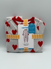 NWT Carter's Fleece Footie 1-Piece Pajama Set Baby 9-12M Gray Red Heart Comfort