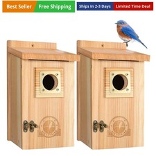 Paquete de 2 casas para pájaros para espacio exterior con protector de cobre, casa para pájaros de cedro...