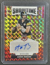 AARON RODGERS 2025 PANINI MOSAIC SHOWTIME AUTO CHOICE FUSION RED YELLOW PRIZM