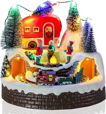 Christmas Village House w/ Moving Train, LED Lights & 8 Songs, Indoor Decor