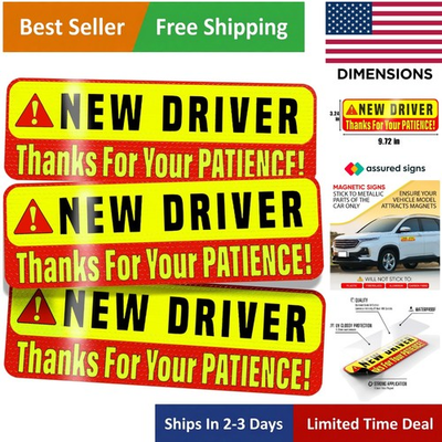 #ad #ad Innovative Magnetic New Driver Signs 9.72quot; x 3.24quot; 3 Pack for Caution $12.99