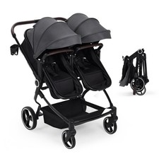 Aluminum Frame Twin Stroller, 5-Point Harness, Adjustable Backrest All-Weather