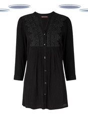 Ex Joe Browns Black Crinkle Lace Blouse Longline Pintuck Boho Womens Top