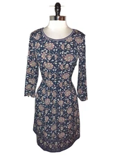 MAX STUDIO Size L  A-Line Dress Blue Pink Floral 3/4 Sleeve Stretch Knit