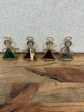 4 Vintage Angel Pendant Ornament Suncatcher GoldToned StainedGlass Music Artisan
