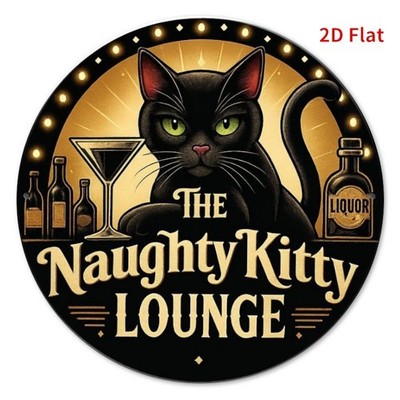 The Naughty Kitty Lounge Metal Sign Retro Black Cat Round Bar Wall Decoration