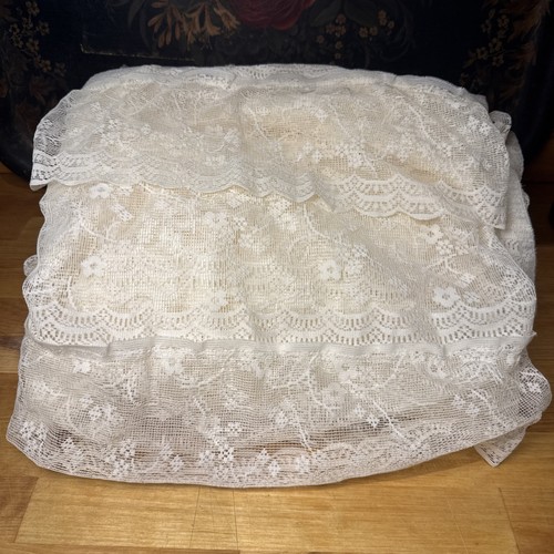 Vintage Lace Curtains 84” Long- 2 Panels- Ivory Ruffle - Stunning Curtains