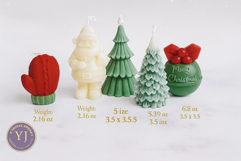 Счастливого Рождества свечи комплект - Санта, дерево, колокол и перчатки свечи - 5 за $20 - Изображение 3 из 4