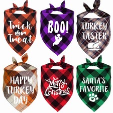 Holiday Plaid Dog Bandanas, 6 Pack Halloween Thanksgiving Day Christmas Dogs ...