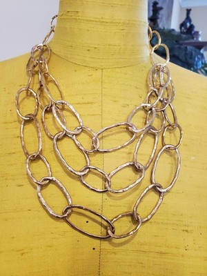 VINTAGE 20'' MULTI-STRAND LARGE GOLDTONE OPEN LINK STATEMENT NECKLACE