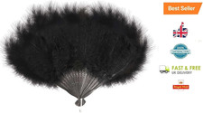 BLACK FEATHER HAND FAN LADIES BURLESQUE FANCY DRESS COSTUME