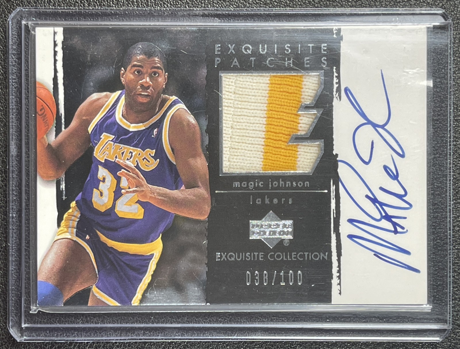 MAGIC JOHNSON 2003-04 UPPER DECK EXQUISITE COLL #AP-MA GAME-USED PATCH AUTO /100