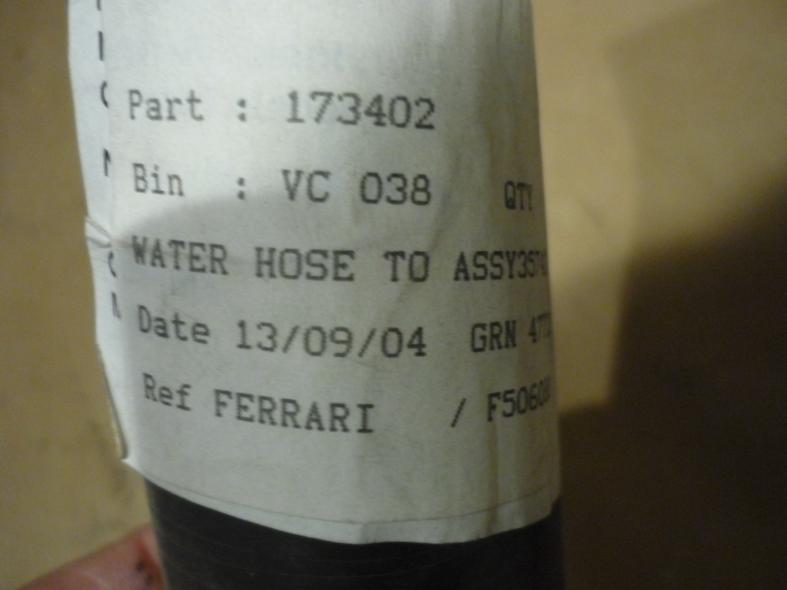 Ferrari 360  - Rubber Water Return Hose  -P/N 173402