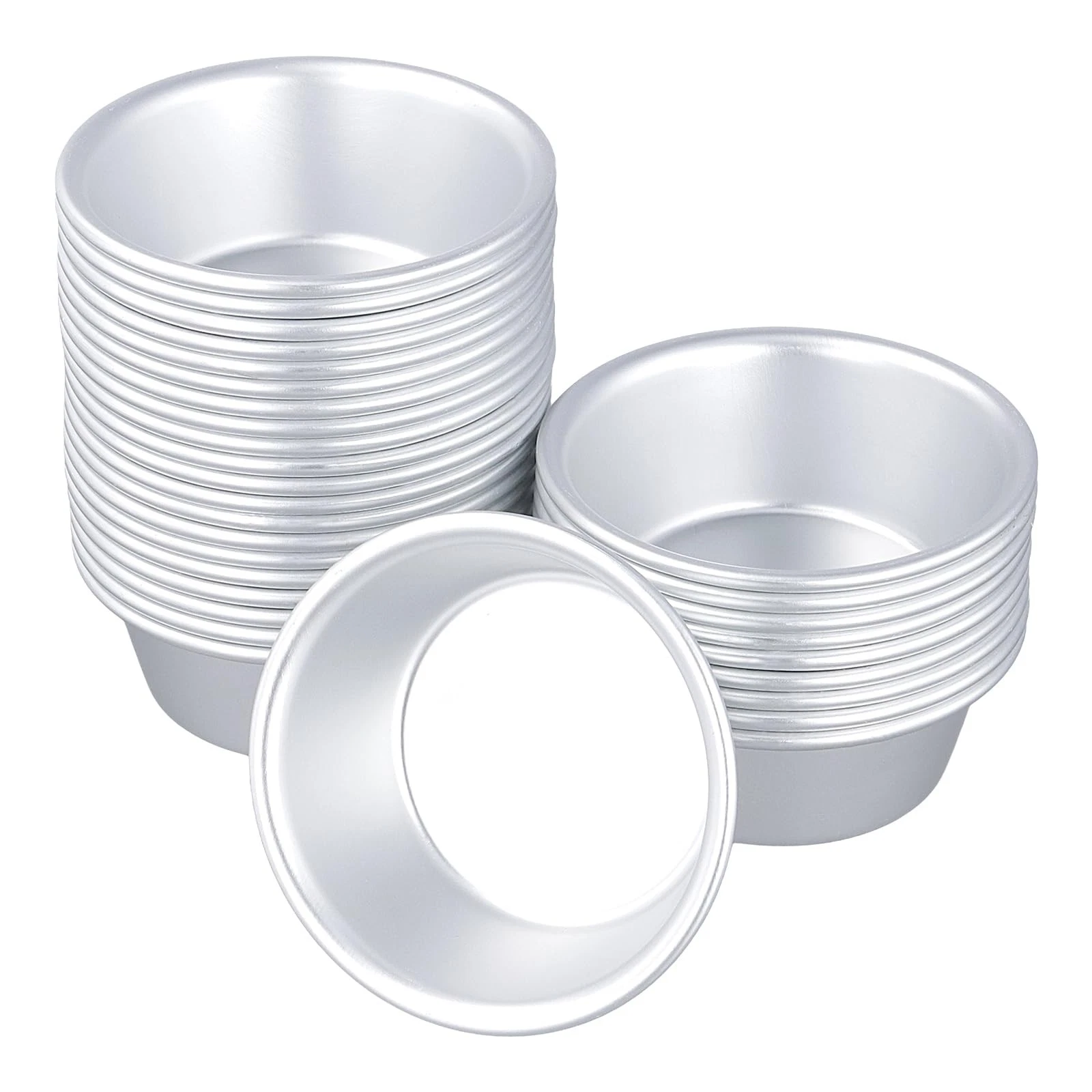 30 PCS Round Aluminum Muffin Mold Cake Pan Baking 3x2.2x1.2 Inch Quiche