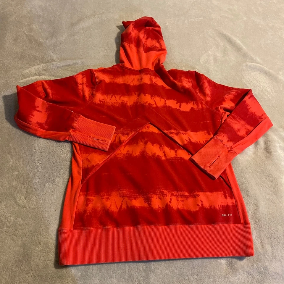 Nike Dri-FIT Sudadera con Capucha Cremallera Completa Para Mujer XL Rojo Naranja Tie Dye Pulgar Agujero Chaqueta Foto 2 de 4