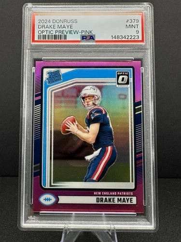 2024 Donruss - Rated Rookie Drake Maye #379 Optic Preview Pink Prizm PSA 9