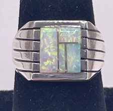 Vintage Native American Navajo 925 Sterling Silver Opal Ring Size 7.5, 8.7g