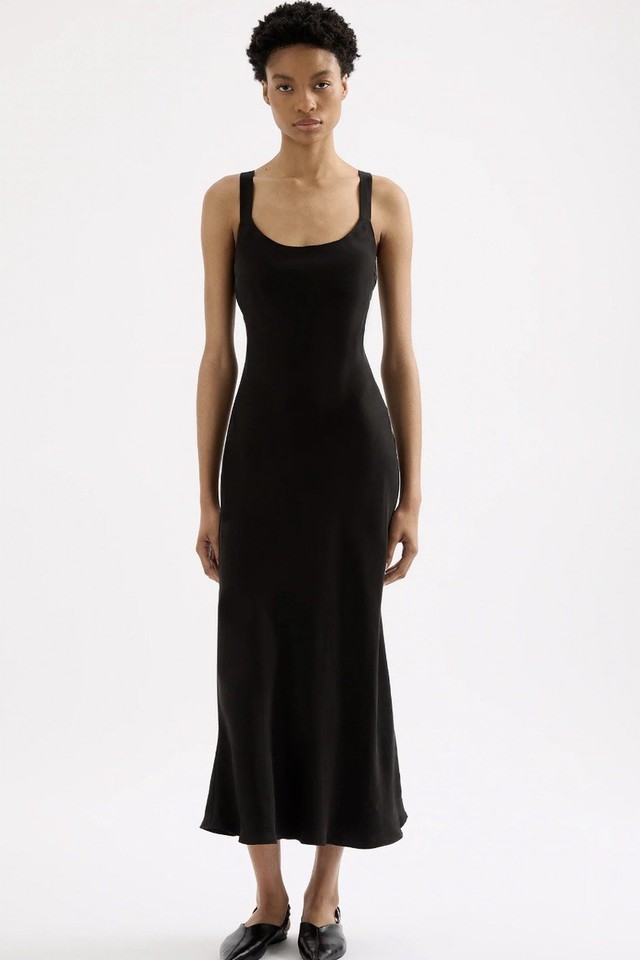 Nude Lucy Slip Dress Cupro Maxi Elevated Gown Black Event Party Midi Size XXS