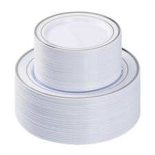 100PCS Silver Plastic Plates, Disposable Party Plates with 50 Dinner Plate an...