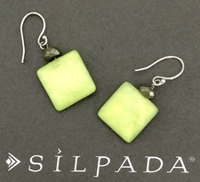 SILPADA Sterling Silver GREEN MOTHER of PEARL & PYRITE Earrings~#W1134~RETIRED!
